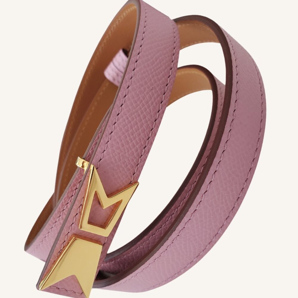M.A.M.A. Crown Collection Women's Light Pink Leather Golden Buckle Belt